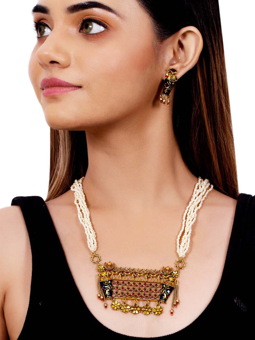 Voylla Gold-Plated Arabian Nights Antique Round Brass Jewellery Set