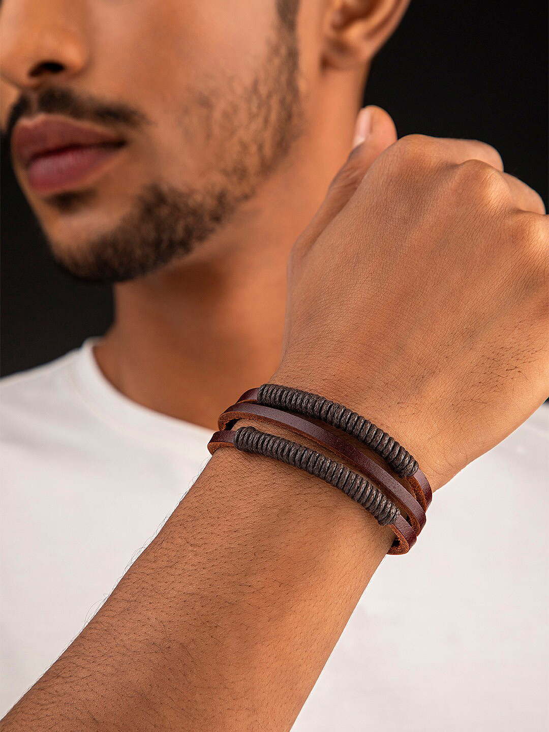 The Roadster Lifestyle Co Men 3 Black & Brown Alloy Handcrafted Bracelet