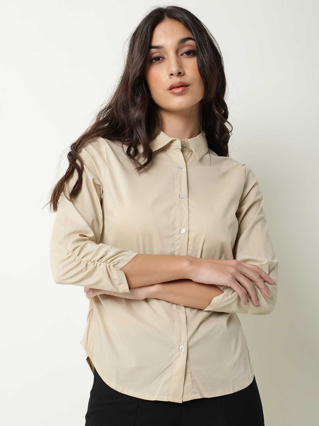 RAREISM Beige Solid Shirt Style Top