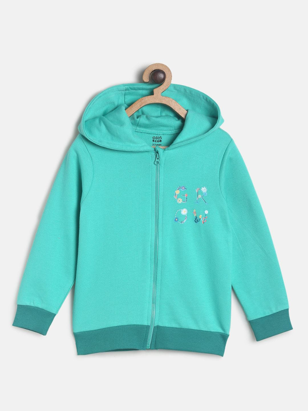MINI KLUB Girls Green Solid Lightweight Hooded Sweatshirt