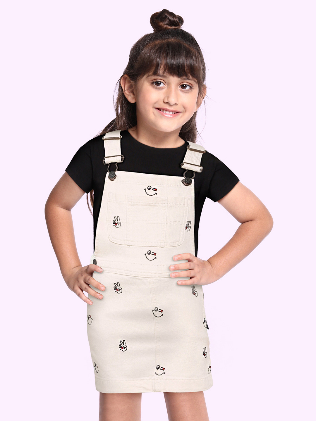 Tommy Hilfiger Girls Off White Embroidered Pinafore Dress