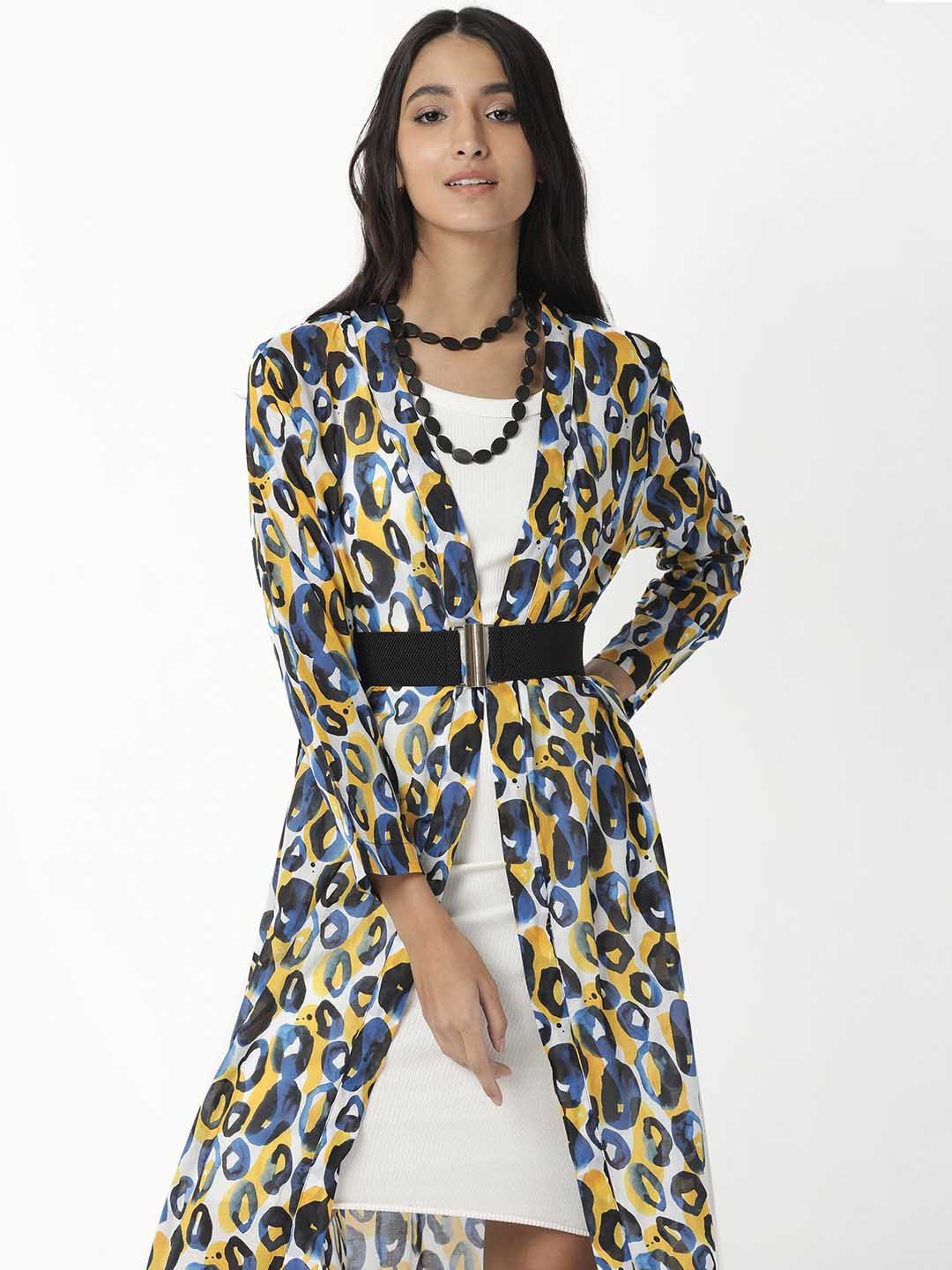 RAREISM Women Yellow Abstract Print Regular Fit Sleeveless Collarless Outer Wear