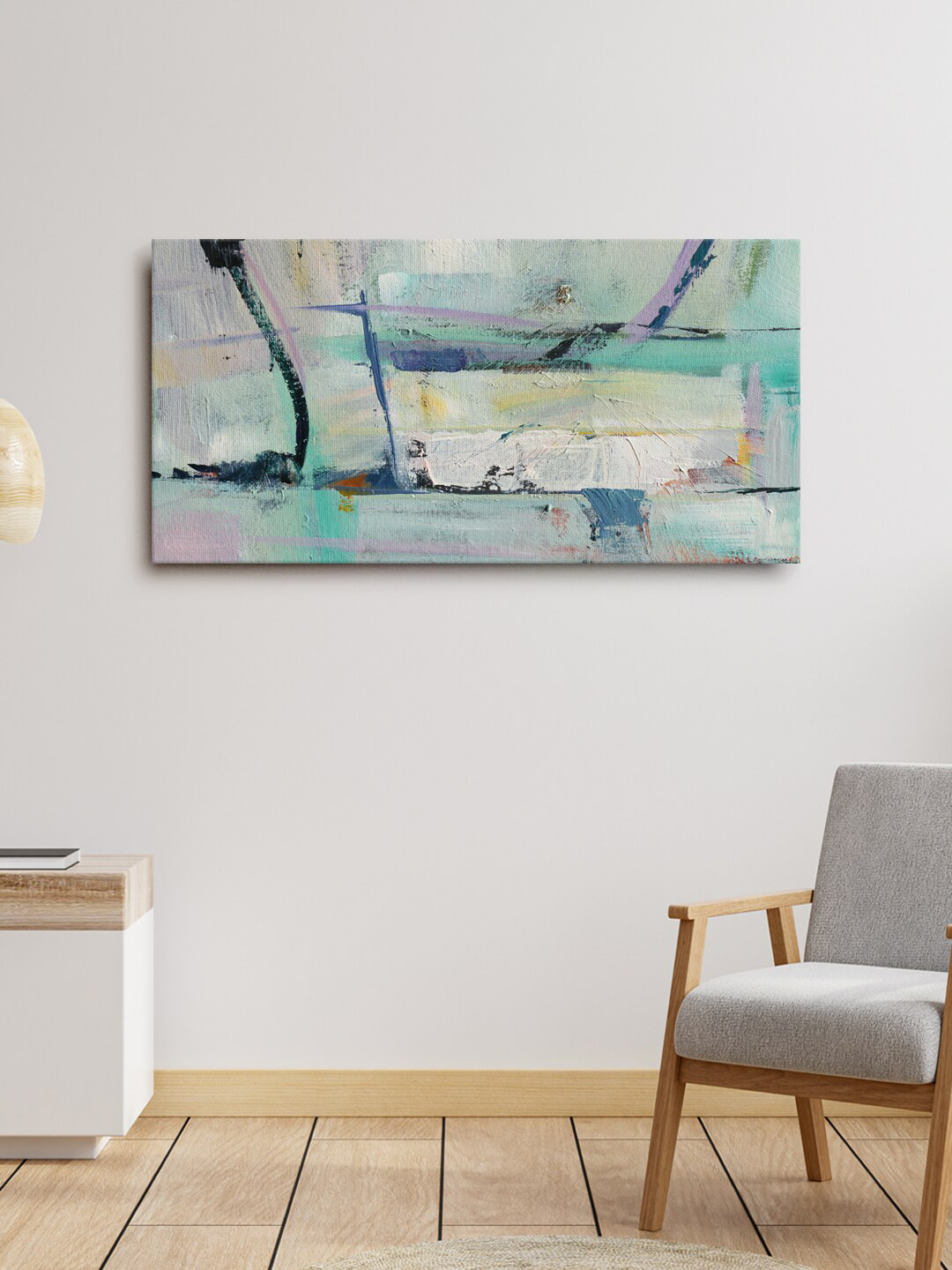 999Store Grey & Green Abstract Canvas Painting Wall Art