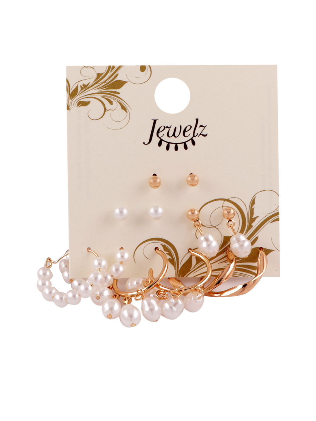 Jewelz Gold-Toned Pack of 6 Contemporary Stylish Silver Earring Set