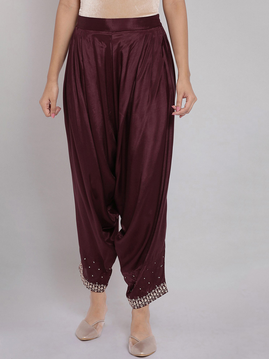 W Women Purple Loose Fit Pleated Dhoti Pants