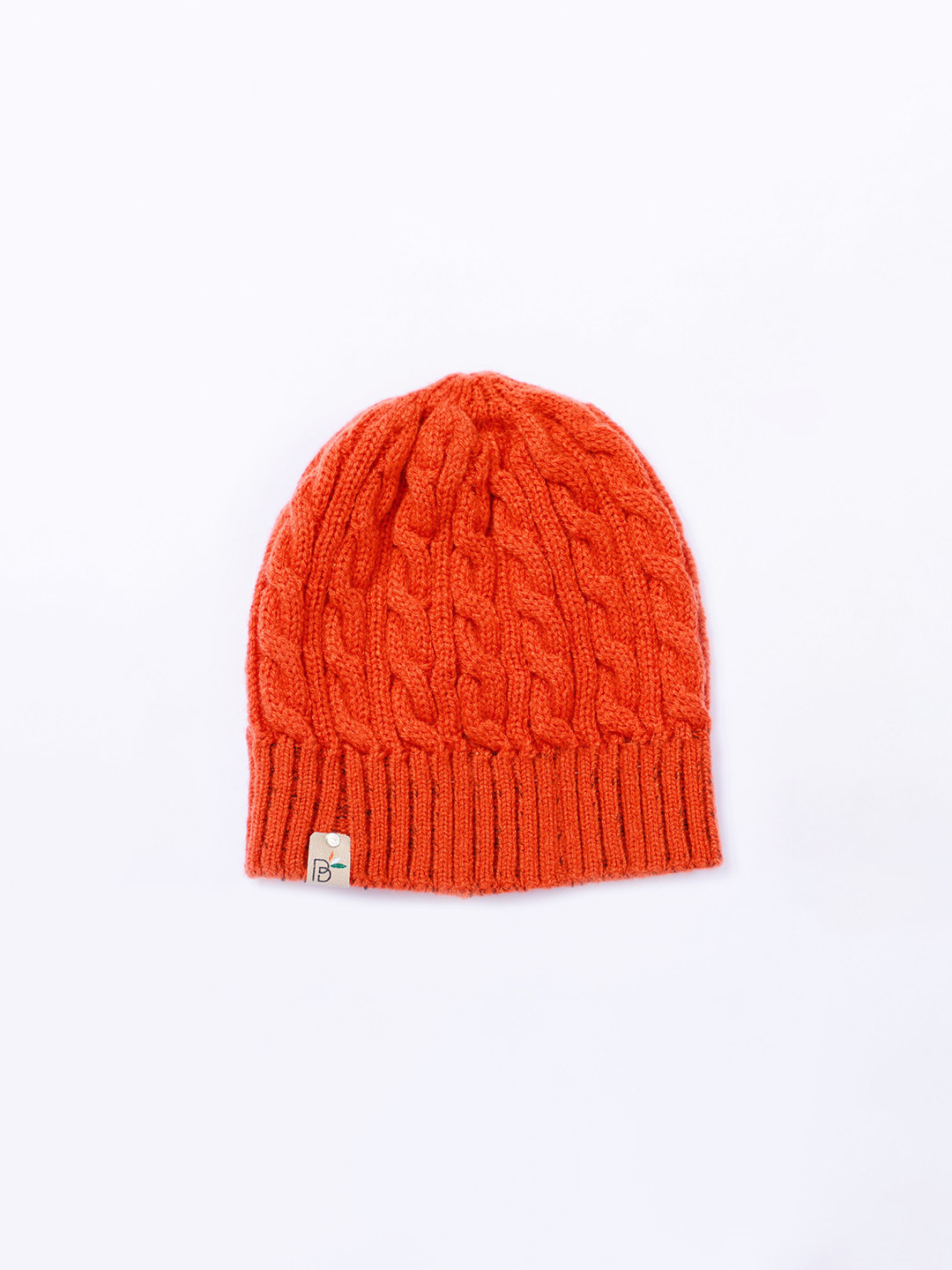 Bharatasya Kids Orange Self Design Acrylic Beanie Cap