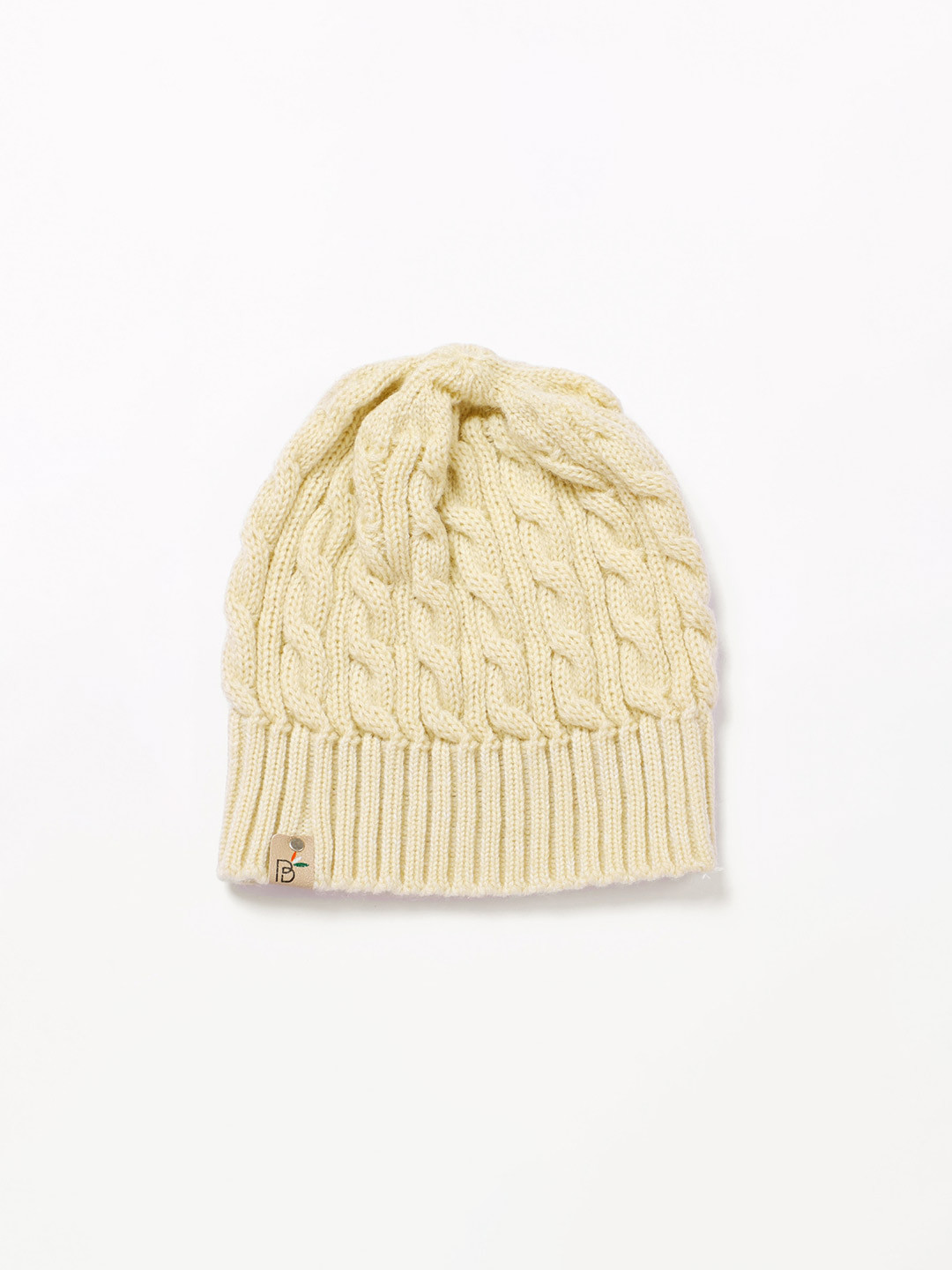 Bharatasya Unisex Kids Cream-Coloured Cable Knit Acrylic Wool Beanie