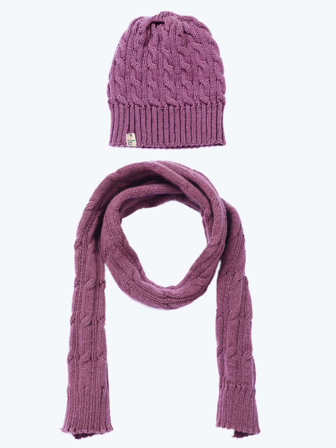 Bharatasya Unisex Kids Purple Self Design Winter Beanie Cap and Muffler Set