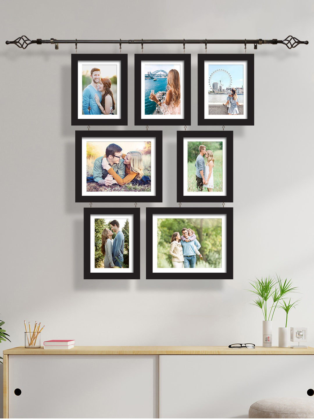 Art Street Set of 7 Black & White Chandelier Photo Frame With Hanging Rod