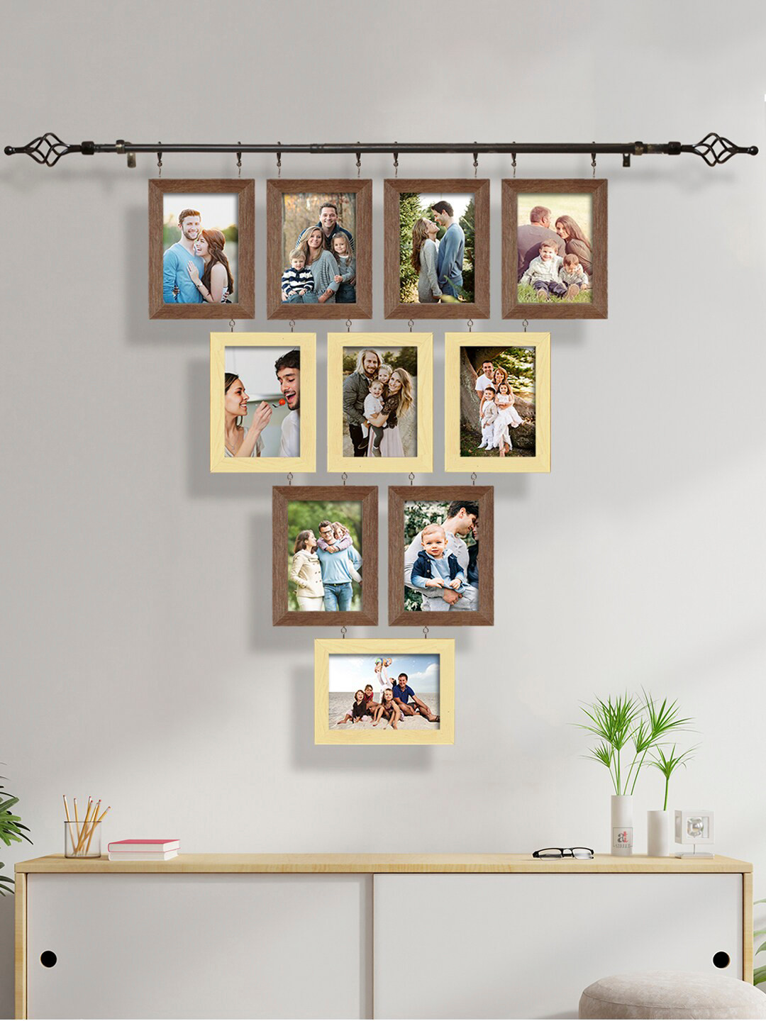 Art Street Set Of 10 Beige & Brown Solid Chandelier Photo Frame With Hanging Rod