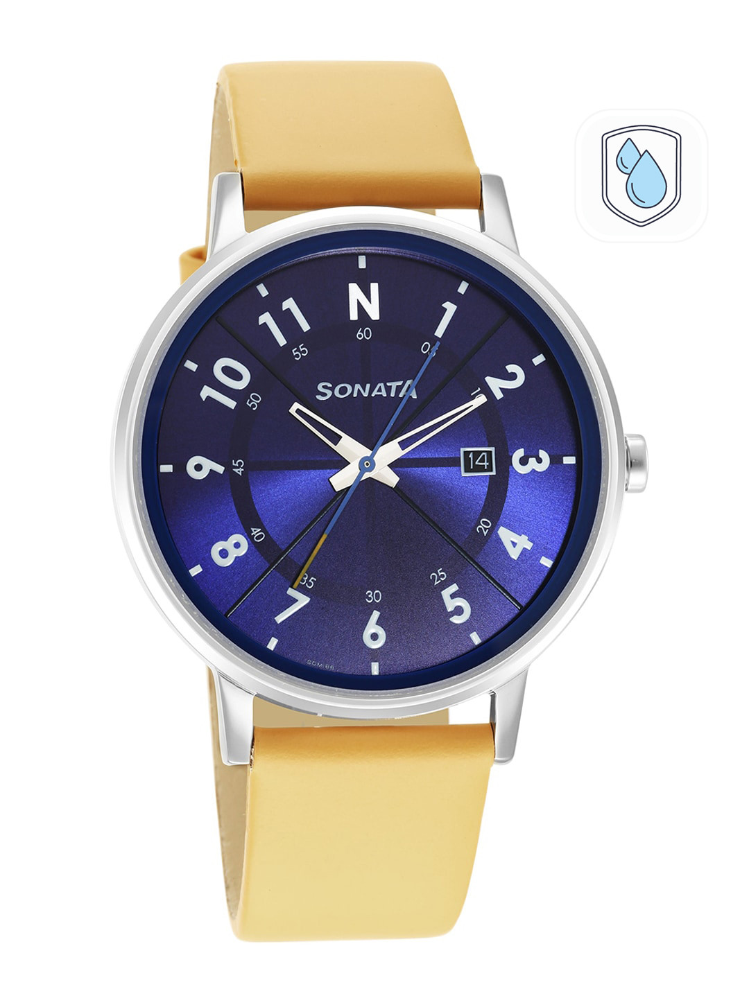 Sonata Men Blue Brass Dial & Beige Leather Straps Analogue Watch 7131SL06