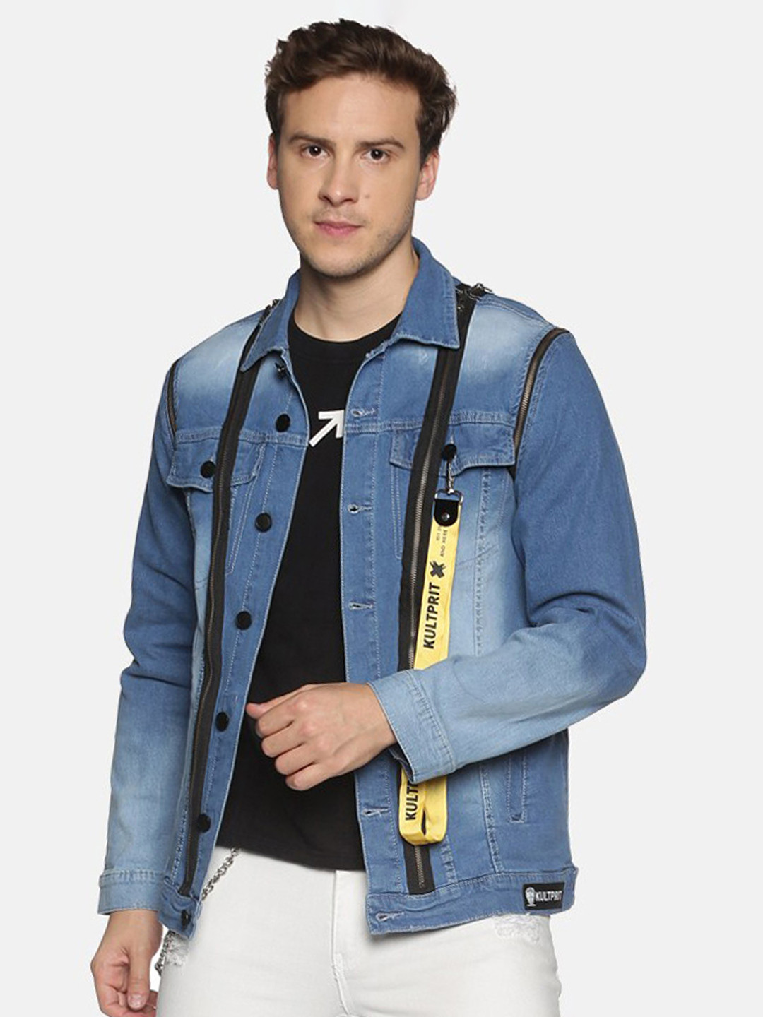 KULTPRIT Men Blue Washed Denim Jacket