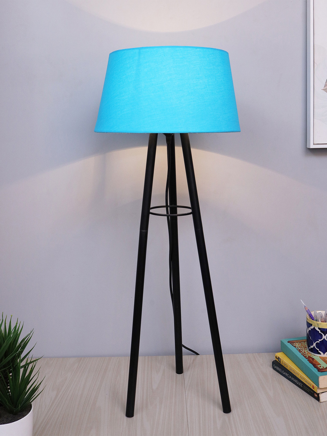Homesake Turquoise Blue Mid Century Solid Metal Tripod Table Lamp