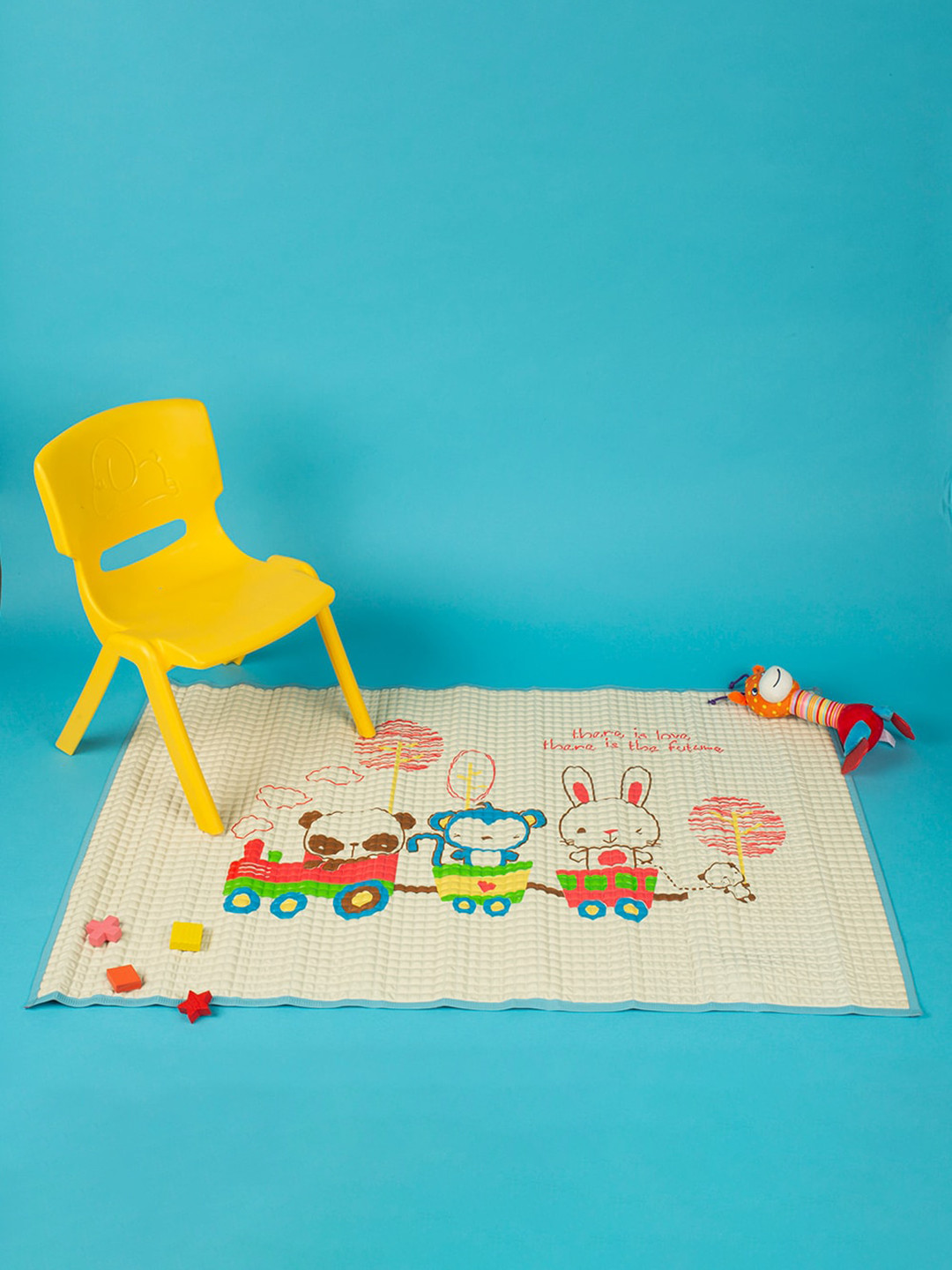 Baby Moo Infants Blue & White Chu Chu Train Printed Air Filled Waterproof Massage Mat