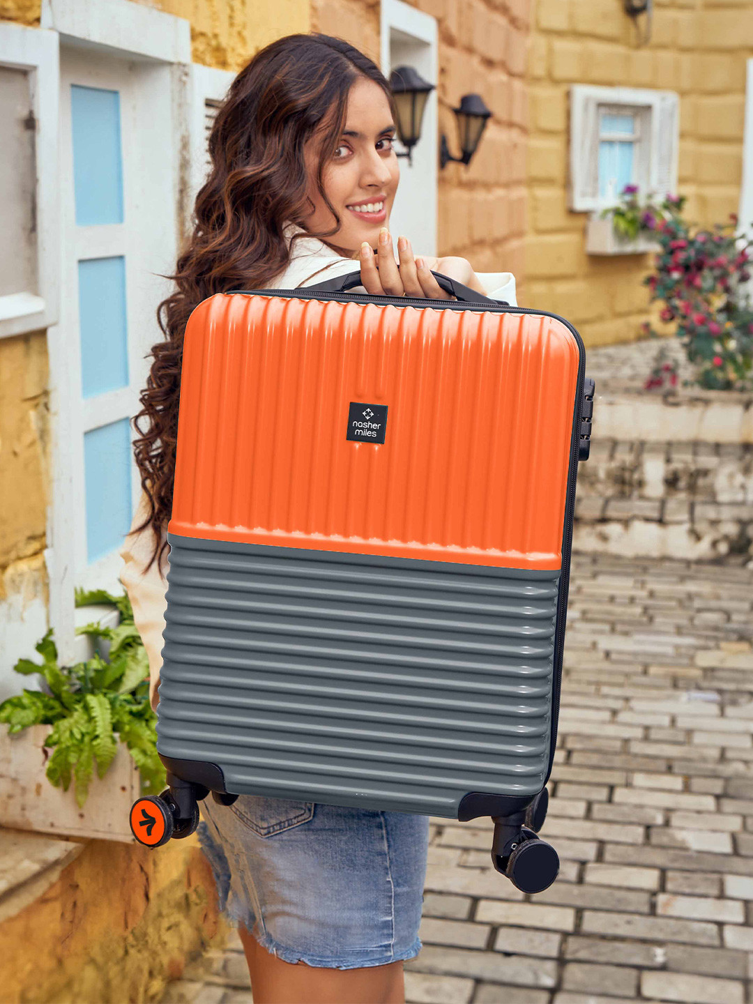 Nasher Miles Istanbul Hard-Sided ABS and PC Cabin Orange Grey Trolley Bag - 20Inch 55cm