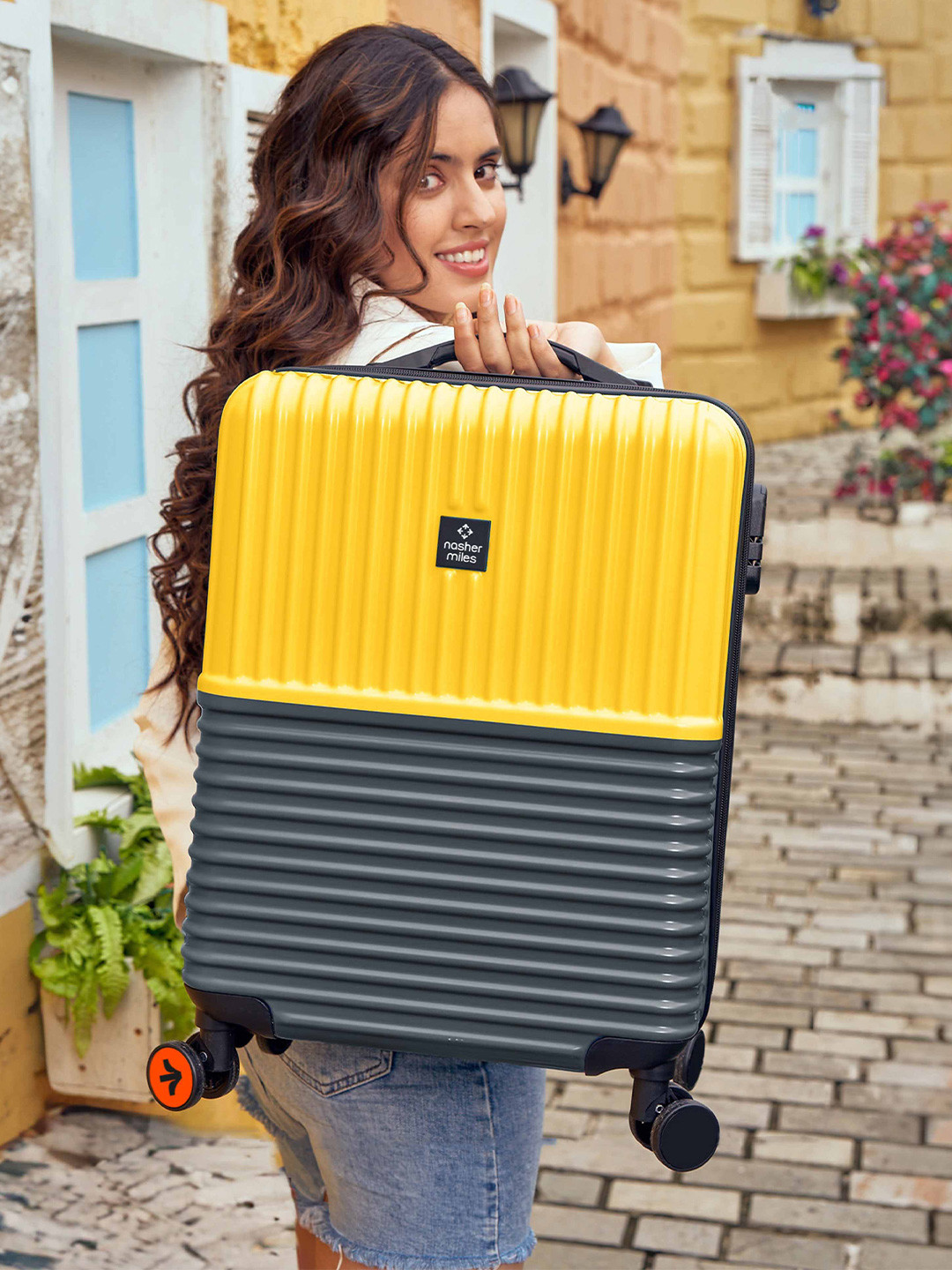 Nasher Miles Istanbul Hard-Sided ABS and PC Cabin Yellow Grey Trolley Bag - 20Inch 55cm