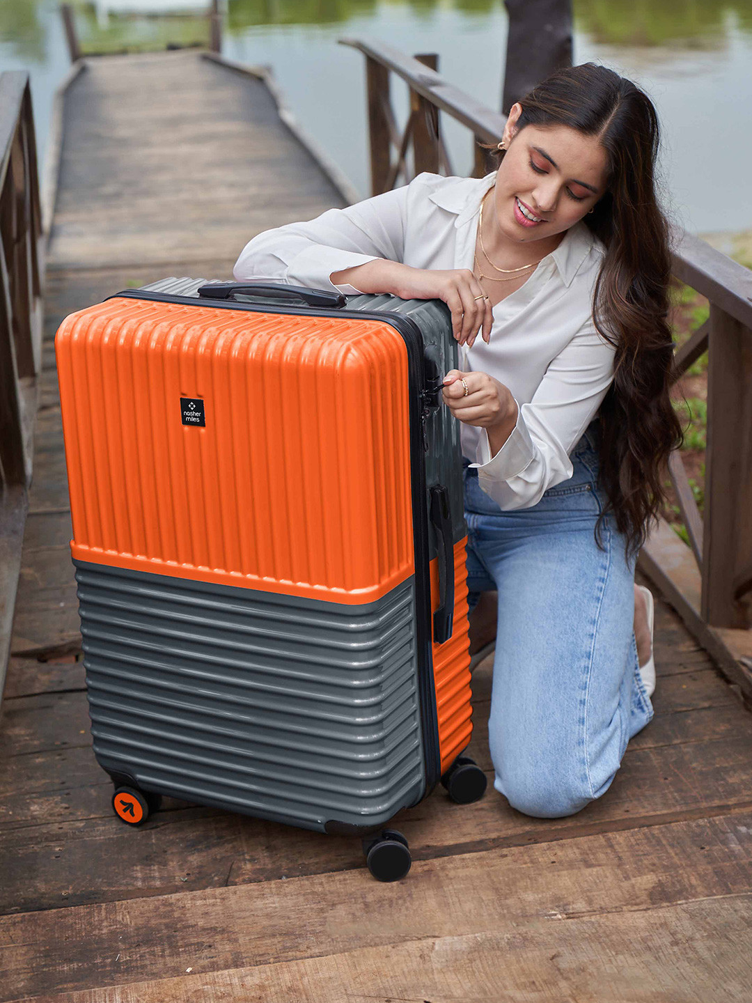 Nasher Miles Istanbul Hard-Sided ABS and PC Medium Orange Grey Trolley Bag - 24Inch 65cm