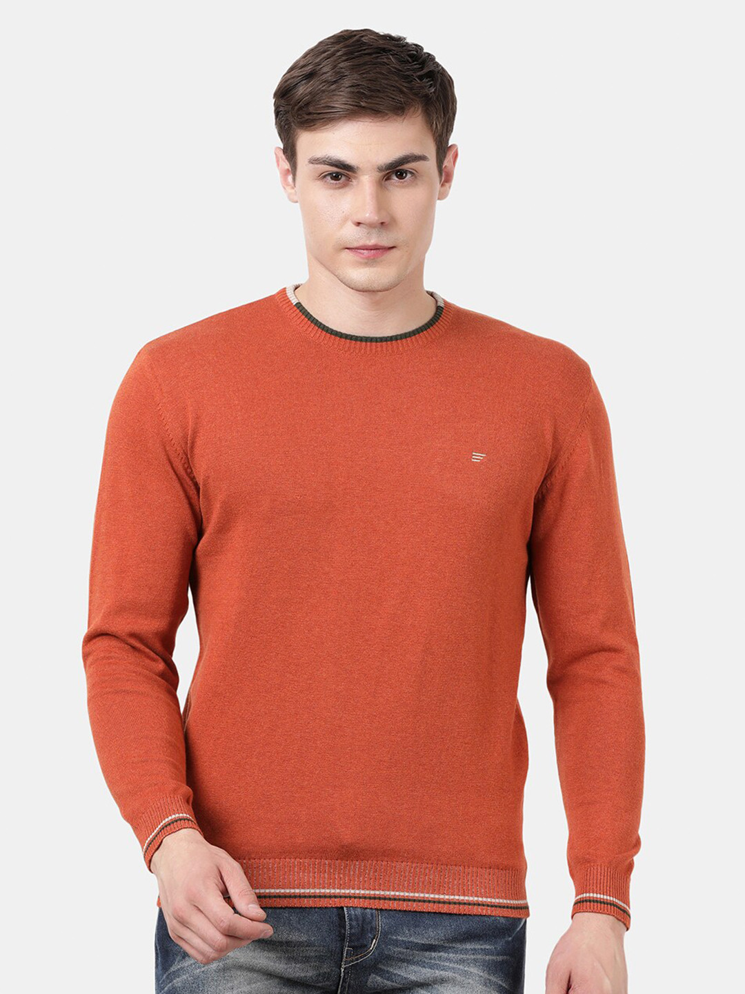 t-base Men Solid Orange Pullover