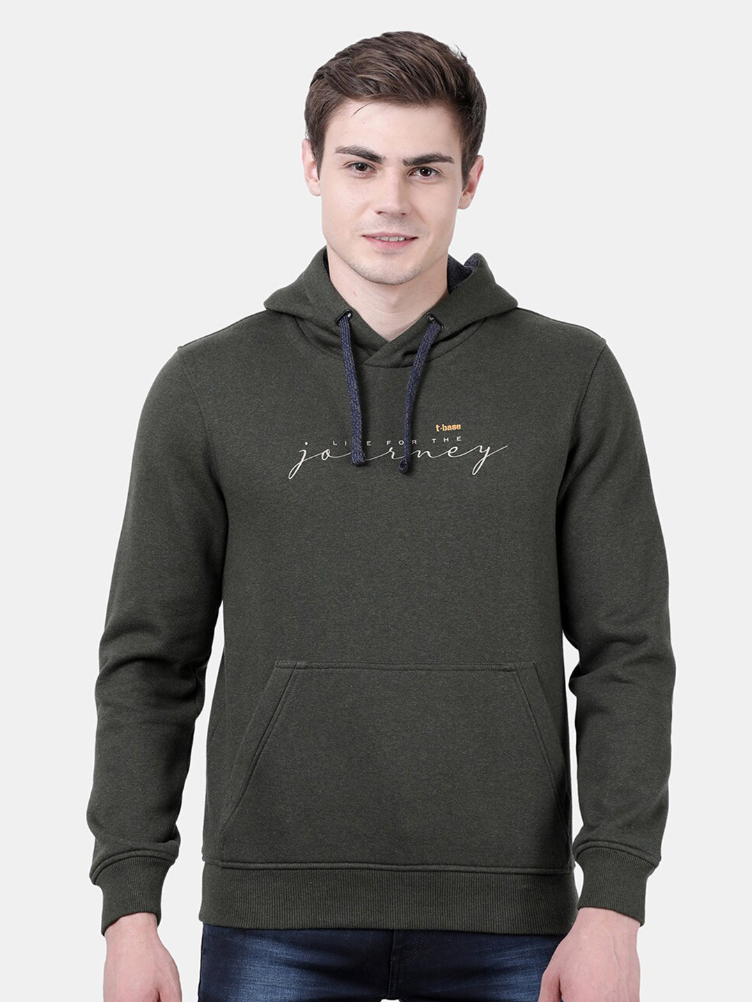 t-base Men Green Detachable Hood Sweatshirt