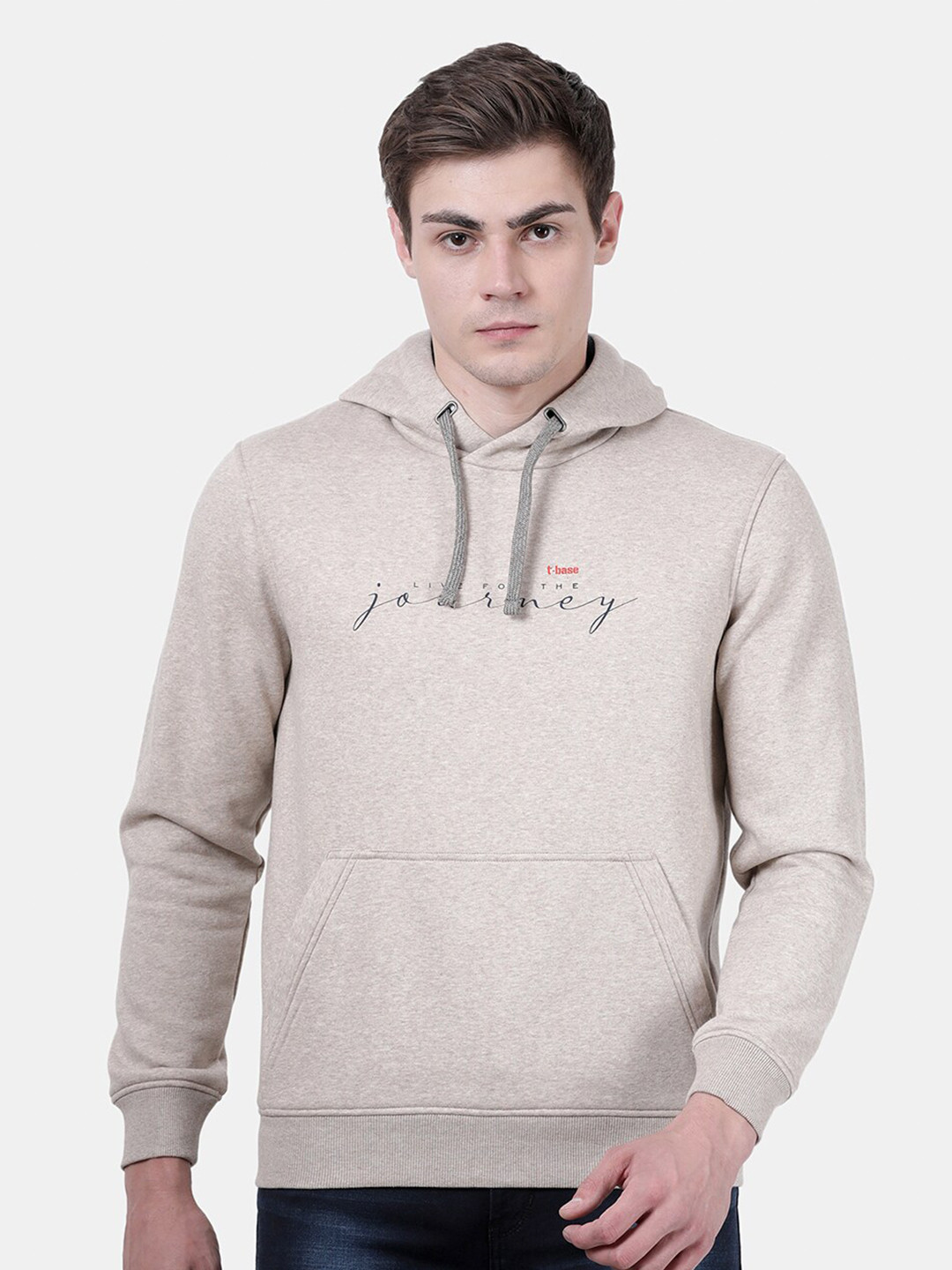 t-base Men Beige Detachable Hood Sweatshirt