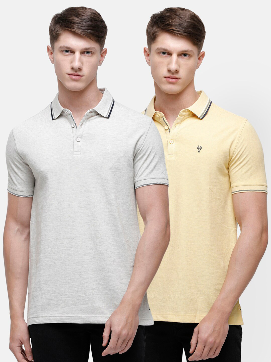 Classic Polo Men Grey & Yellow 2 Polo Collar Slim Fit T-shirt