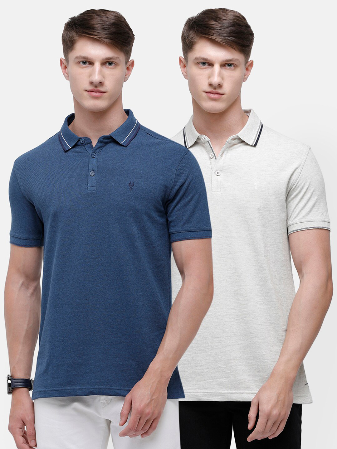 Classic Polo Men Navy Blue & Grey 2 Polo Collar Slim Fit T-shirt