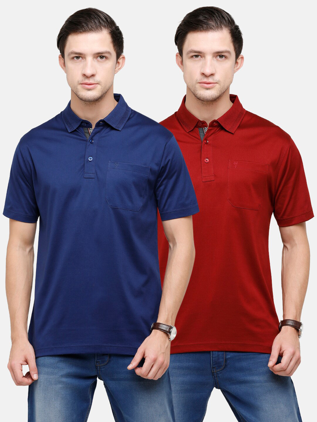 Classic Polo Men Blue & Red 2 Polo Collar T-shirt