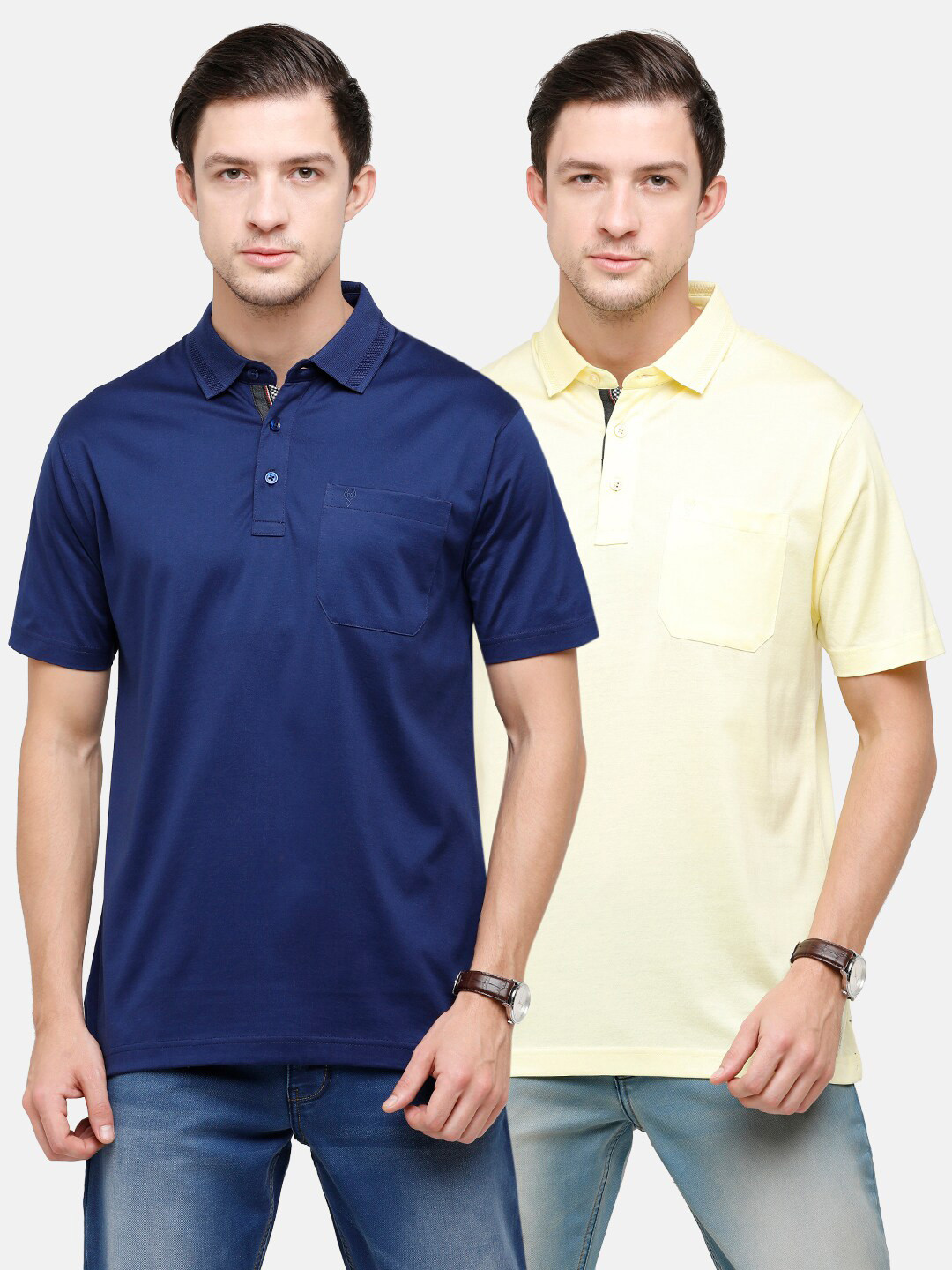Classic Polo Men Pack Of 2 Blue & Yellow Polo Collar T-shirt