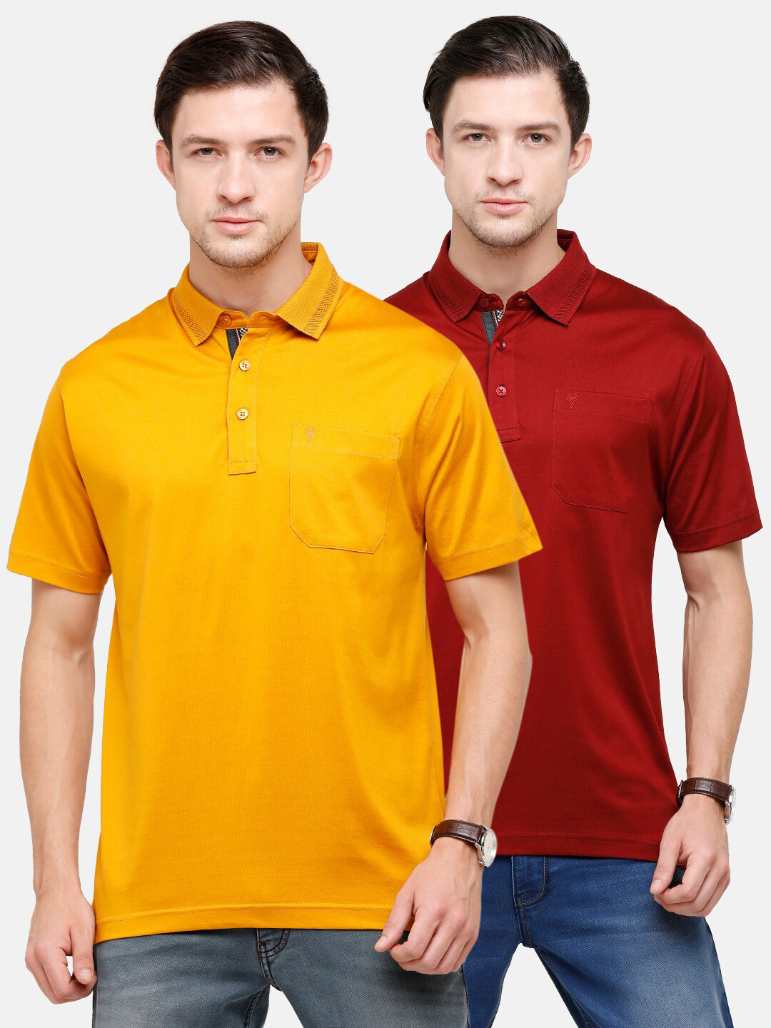Classic Polo Men Yellow & Red 2 Polo Collar T-shirt