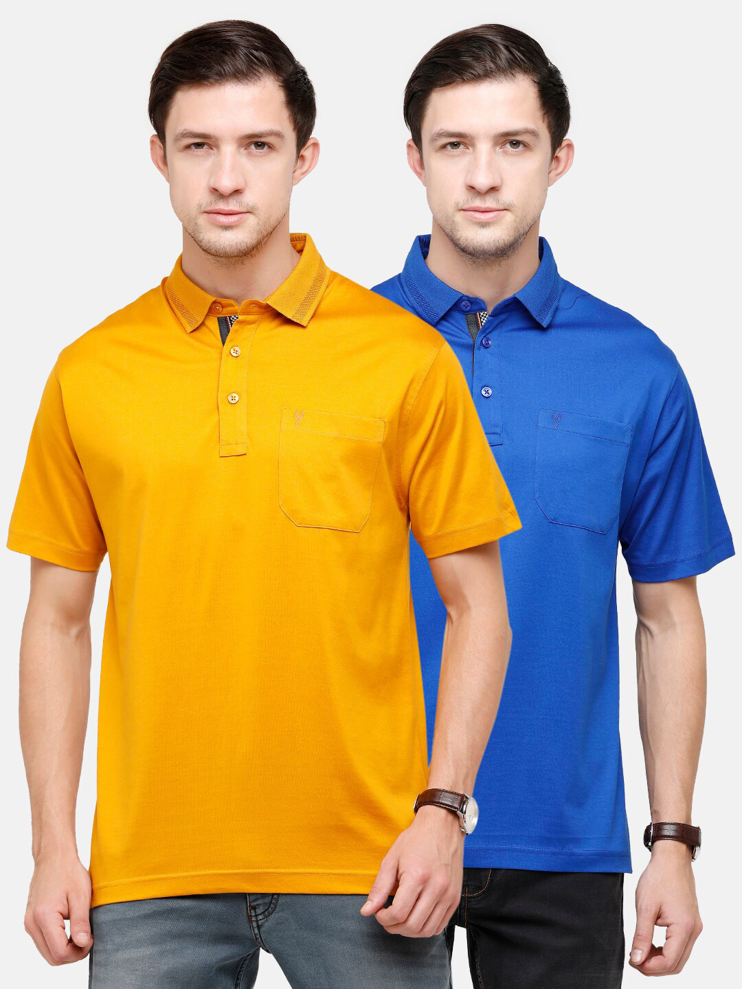 Classic Polo Men Yellow & Blue 2 Polo Collar T-shirt