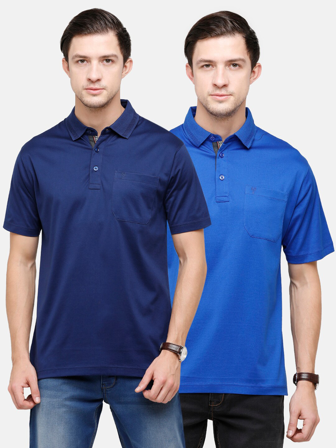 Classic Polo Set Of 2  Men Blue Polo Collar Pockets T-shirt