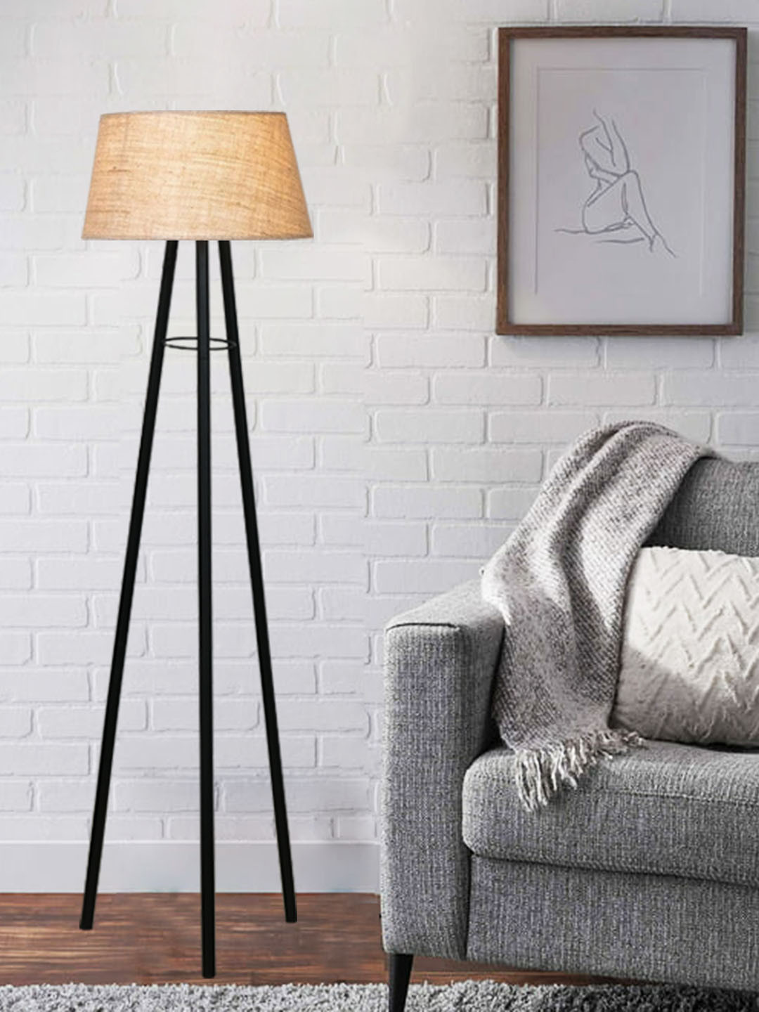 Homesake Beige & Black Tripod Floor Lamp