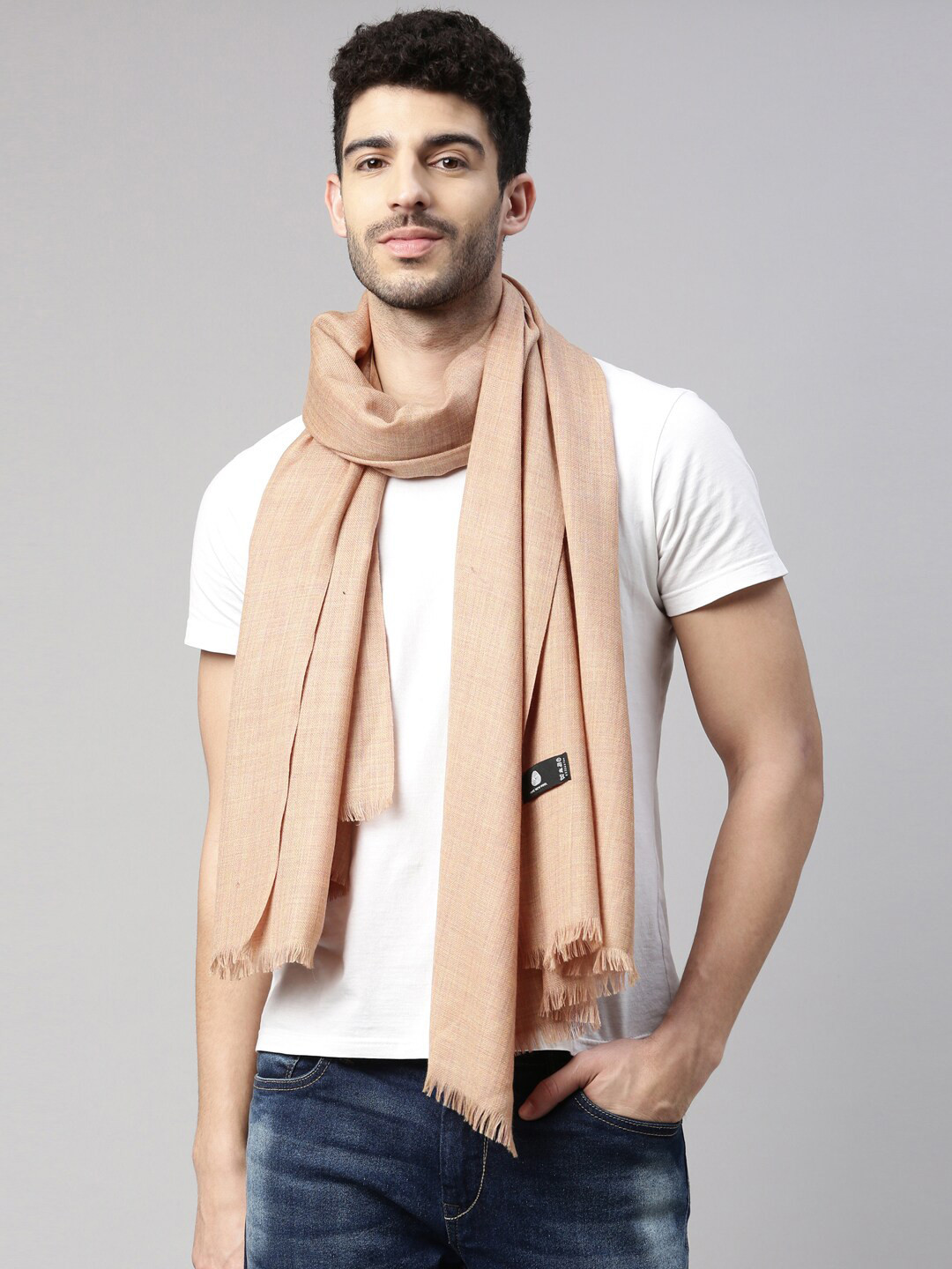 Pashmoda Men Peach-Coloured Pure Wool Stole