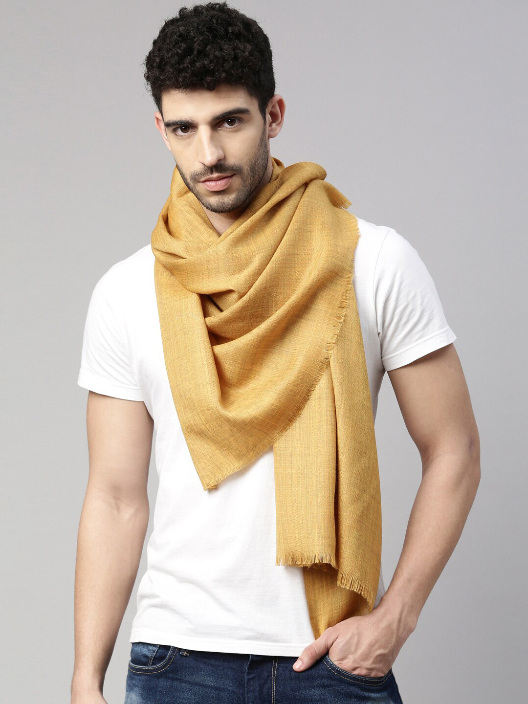 Pashmoda Men Yellow Pure Wool Stole