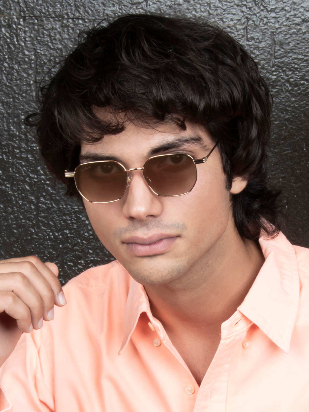 Ted Smith Unisex Gold-Brown Hexagon Sunglasses With UV Protected Lens