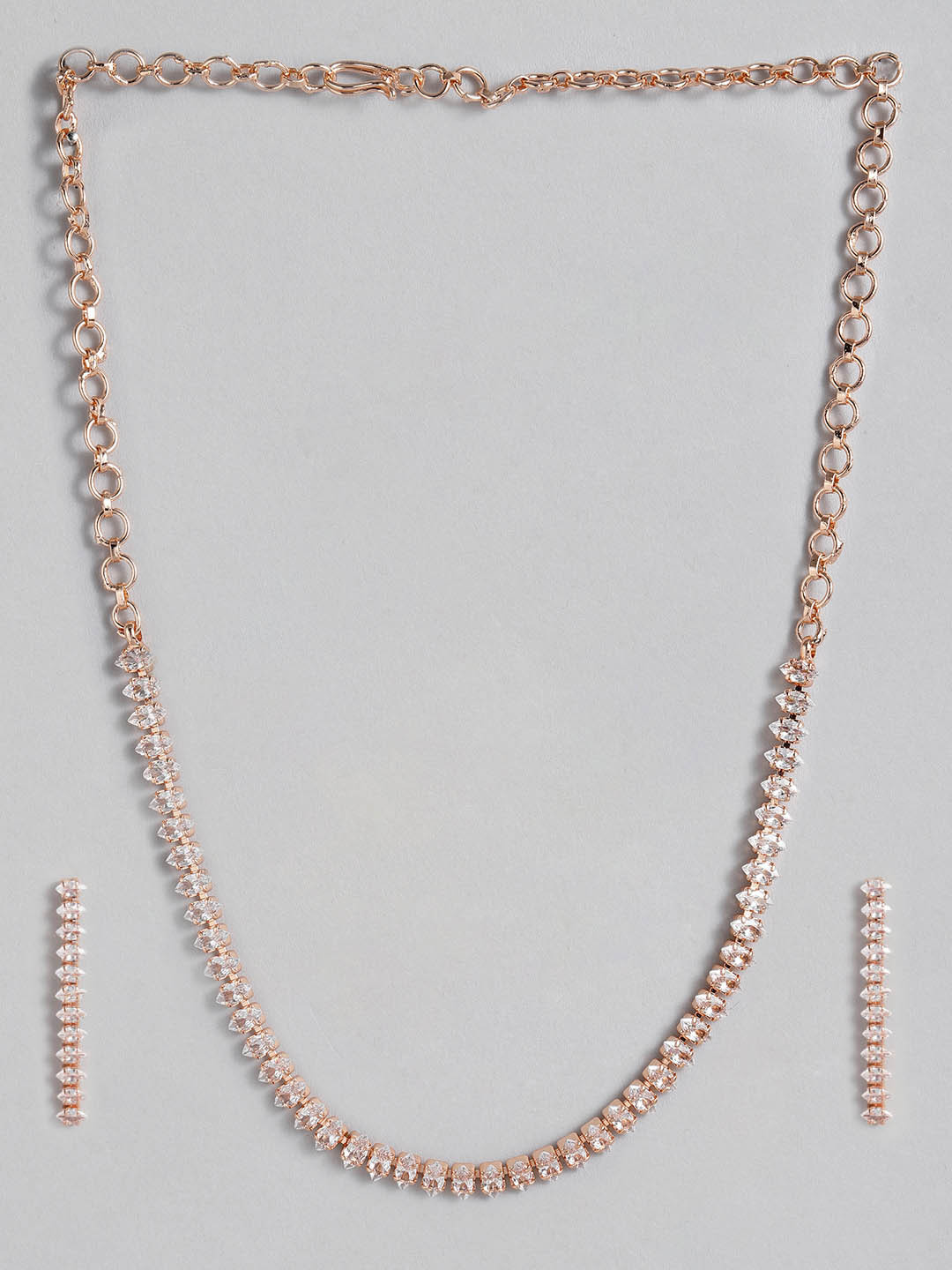 AccessHer Off-White Rose-Gold Plated AD Studded Handcrafted Jewellery Set