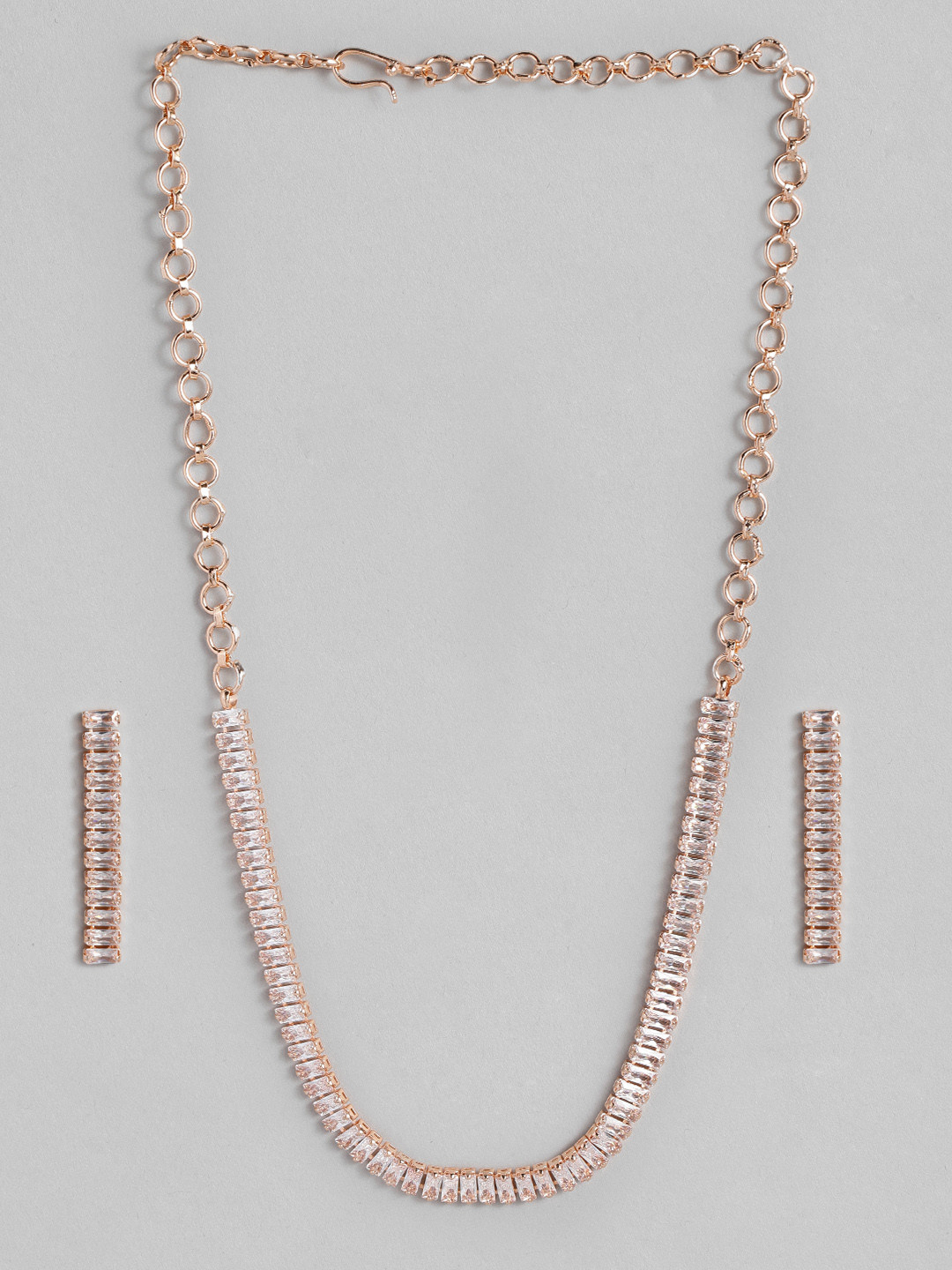 AccessHer Off-White Rose-Gold Plated AD Studded Handcrafted Jewellery Set