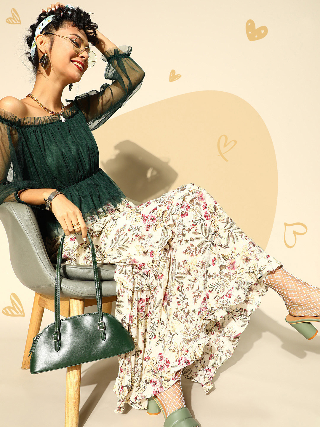 U&F Women Gorgeous Green Solid Bardot Top