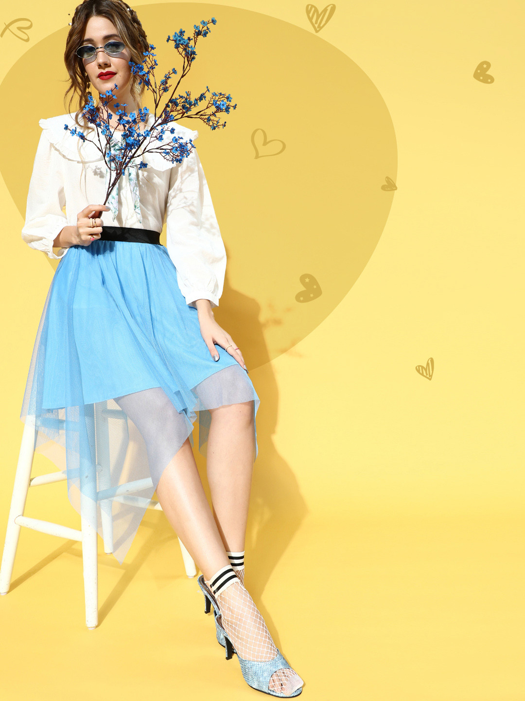 U&F Women Stunning Blue Solid Asymmetric Skirt