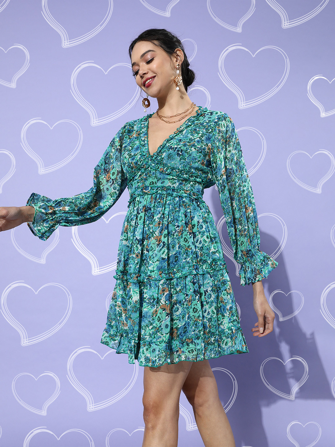 QUIERO Women Tropical Ruffled Dress