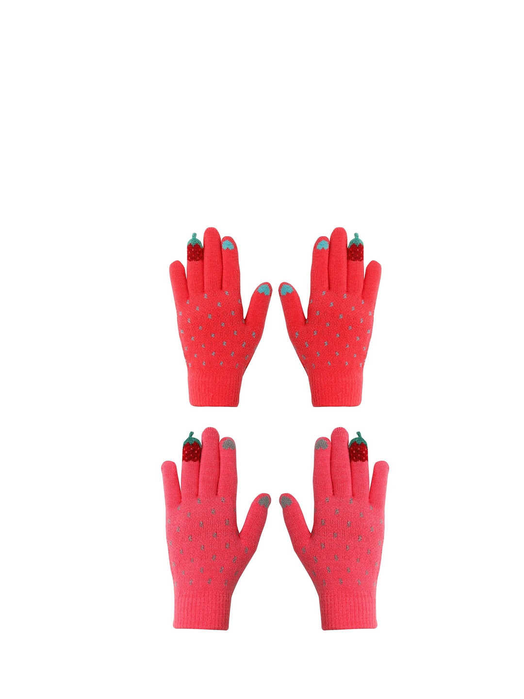 FabSeasons Kids Pack Of 2 Coral & Grey Self-Design Knitted Winter Gloves