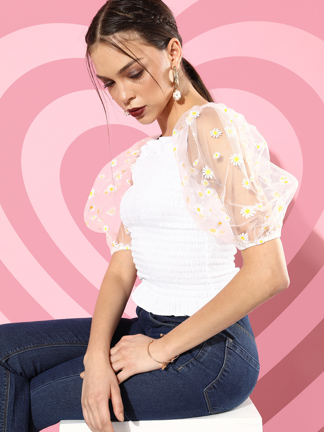 Style Quotient Women Classic Floral Print Smocked Top