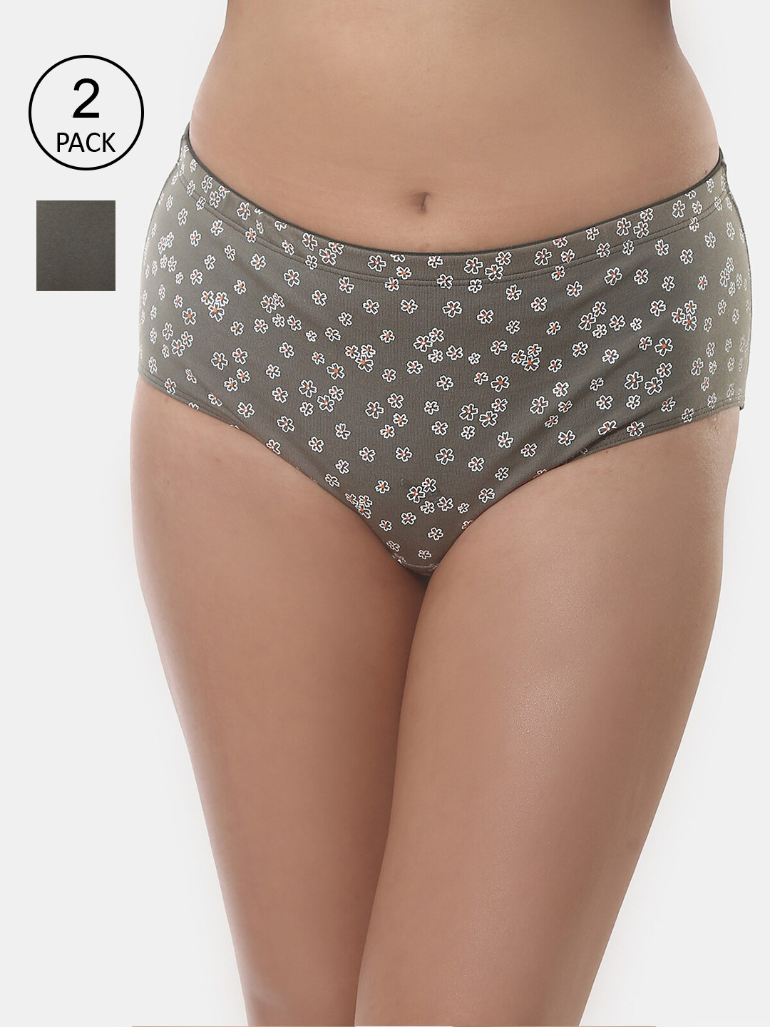 Wear Equal Women Pack Of 2 Hipster Briefs 003/BA2/MOSS-GREEN/S-AOP-MOSS