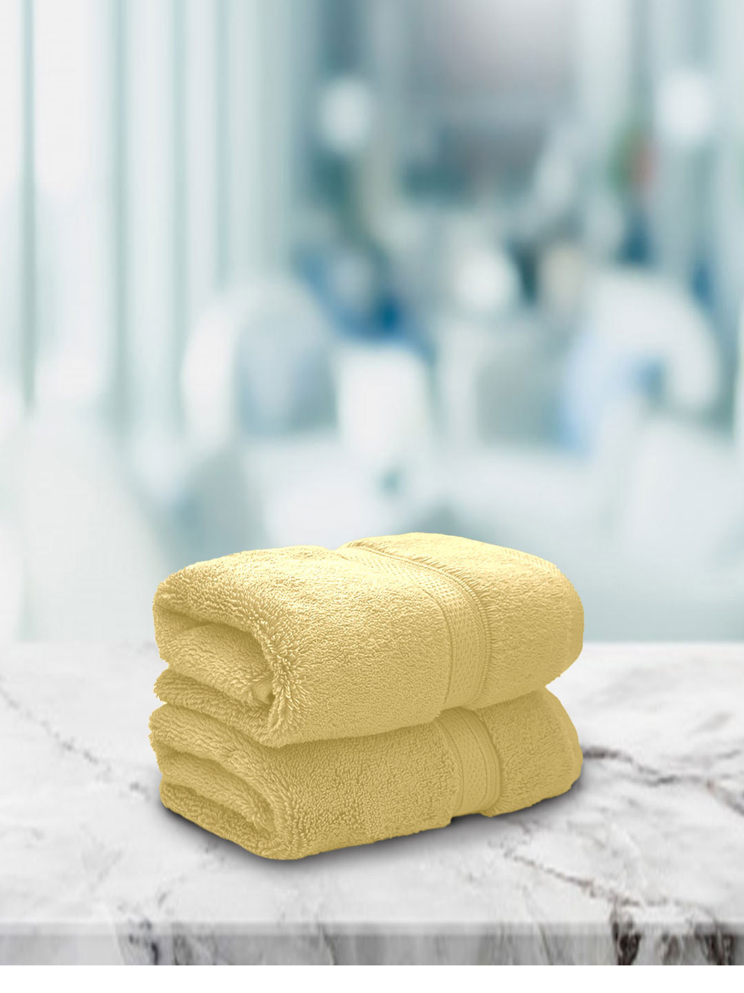Aura Set Of 2 Custard Yellow Solid 650 GSM Super Absorbent Pure Cotton Hand Towels