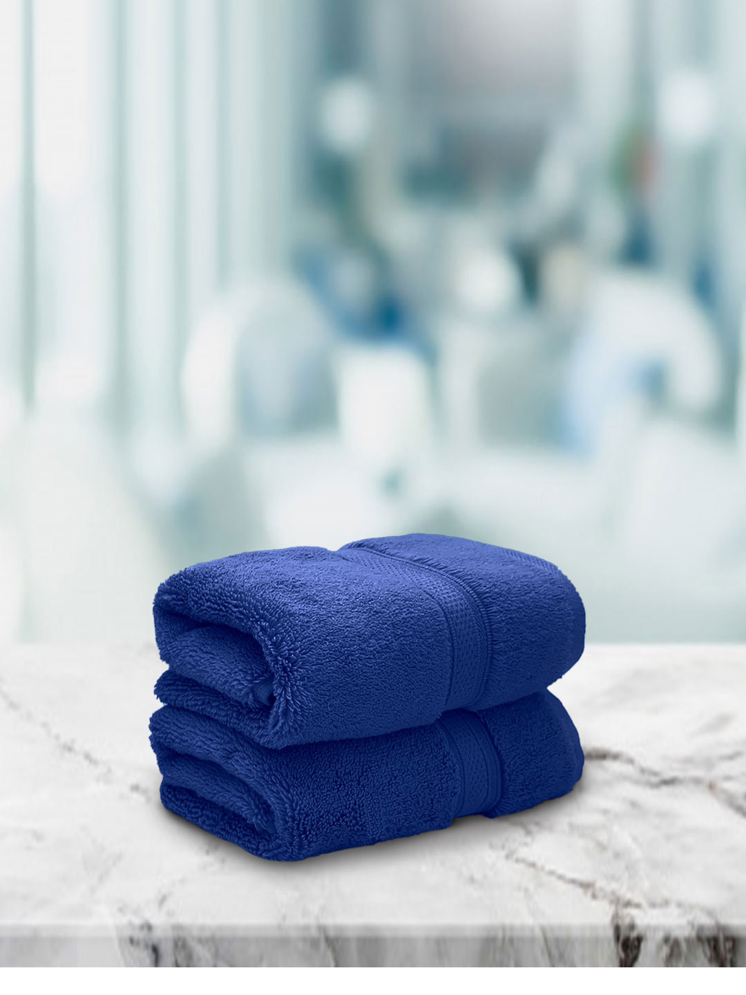 Aura Set Of 2 Ultra Marine Blue Solid 650 GSM Super Absorbent Pure Cotton Hand Towels