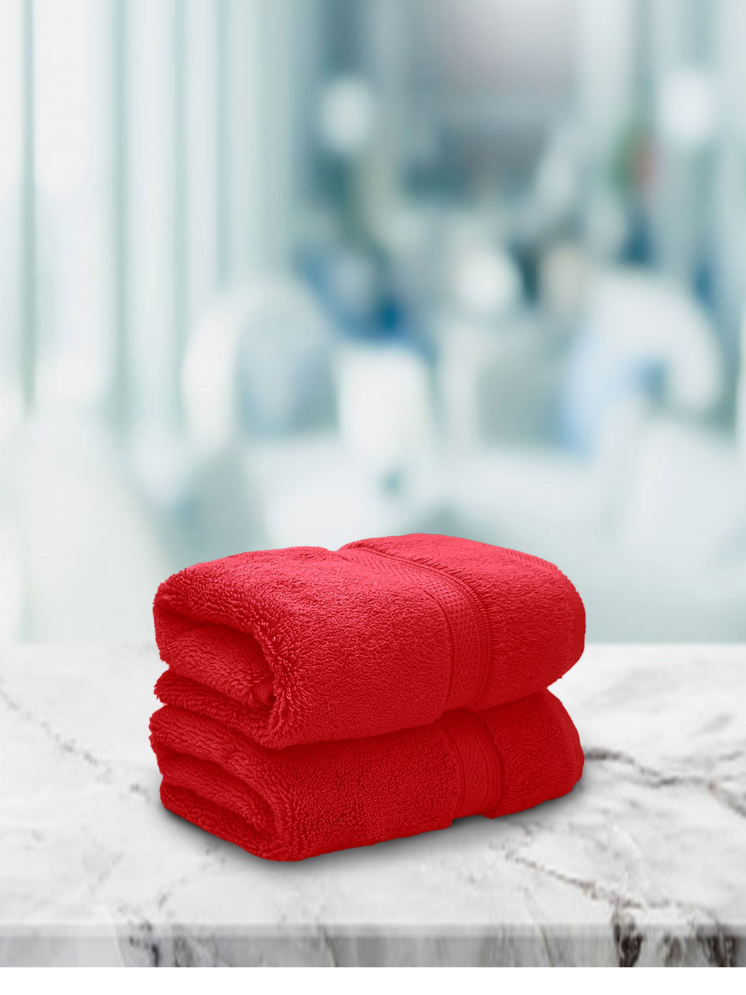 Aura Set Of 2 Scarlet Red Solid 650 GSM Super Absorbent Pure Cotton Hand Towels