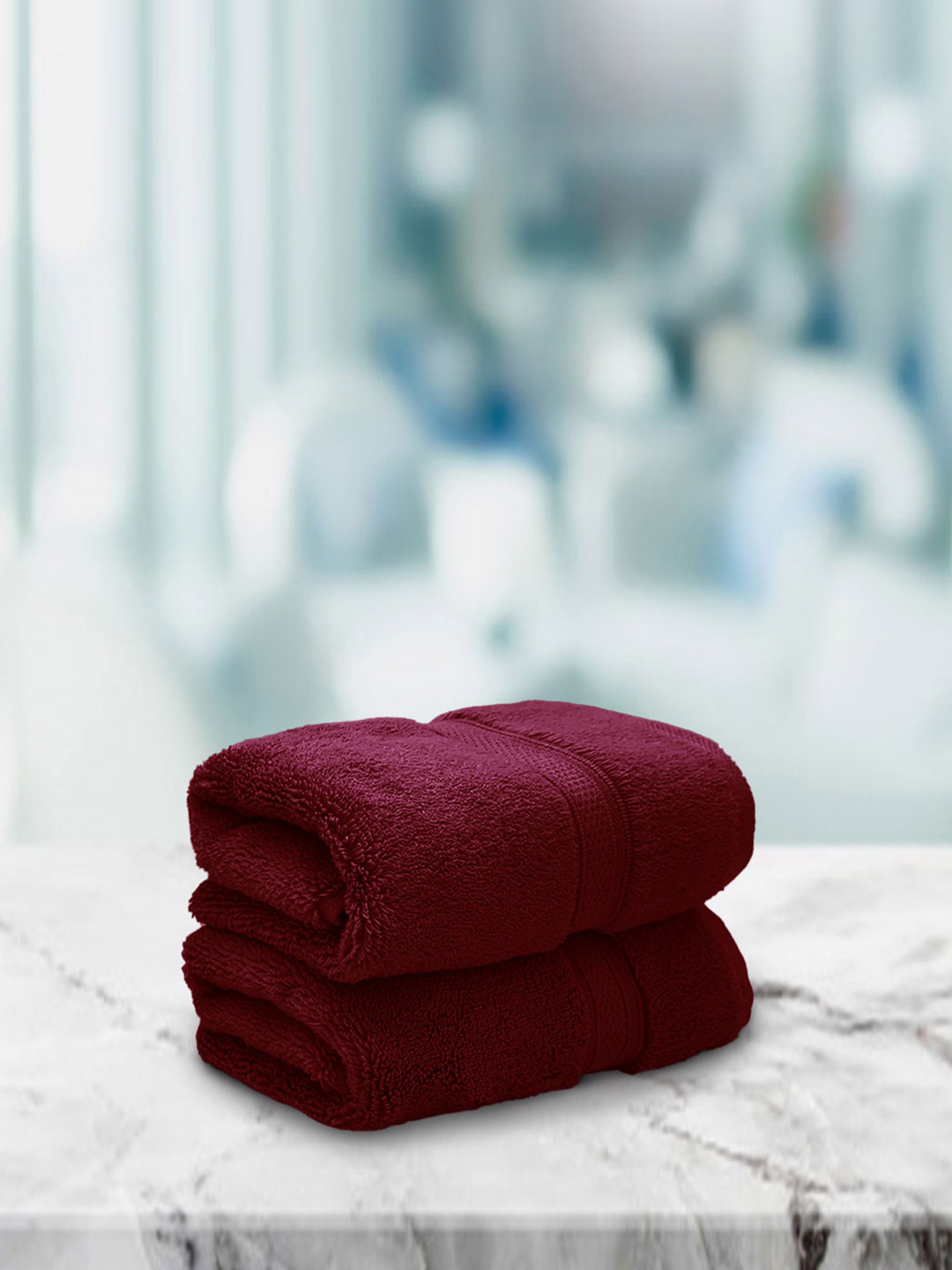 Aura Set Of 2 Maroon Solid 650 GSM Super Absorbent Pure Cotton Hand Towels