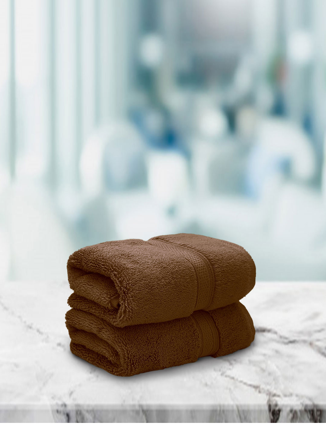 Aura Set Of 2 Otter Brown Solid 650 GSM Super Absorbent Pure Cotton Hand Towels