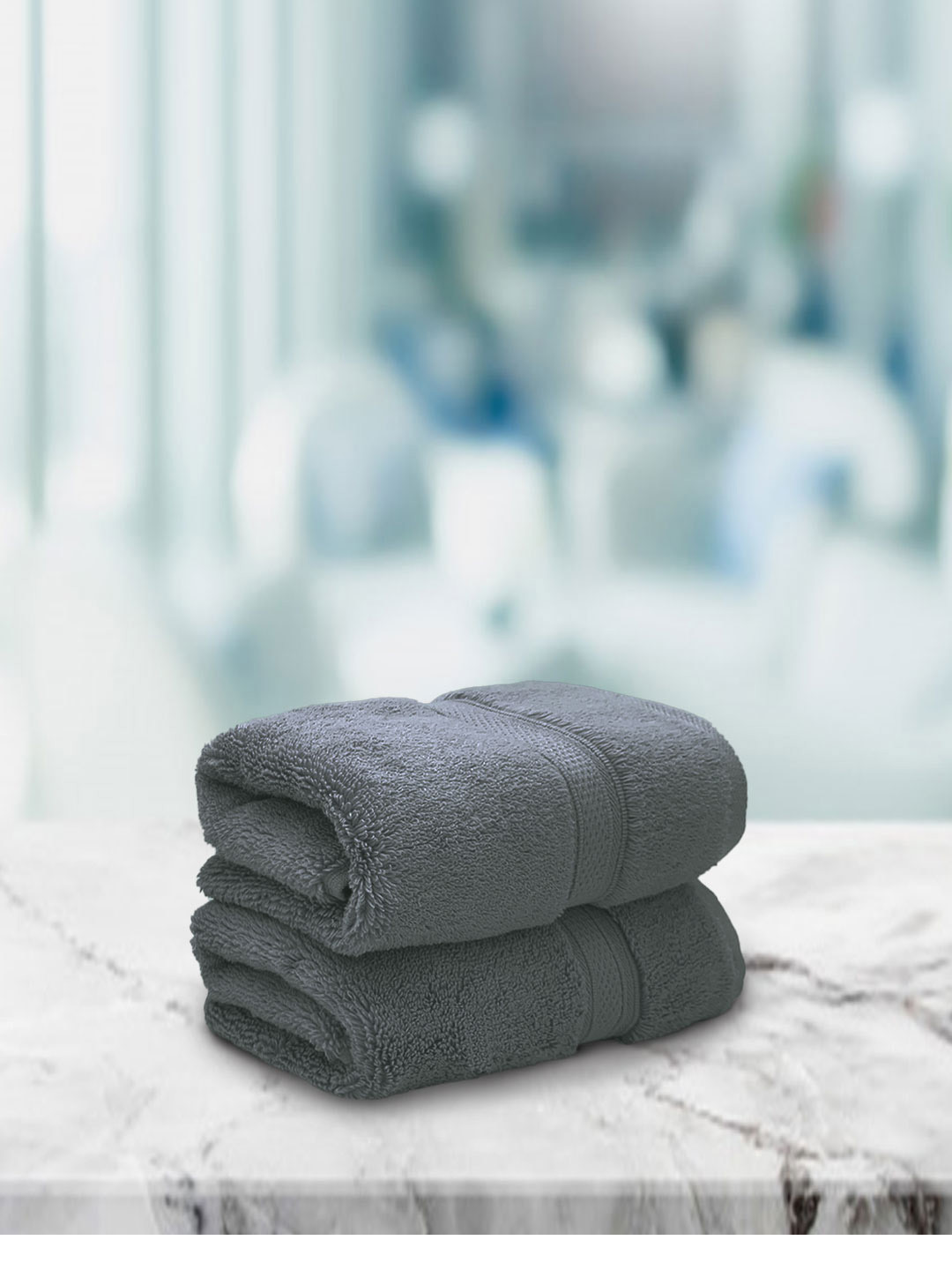 Aura Set Of 2 Cloud Burst Grey Solid 650 GSM Super Absorbent Pure Cotton Hand Towels