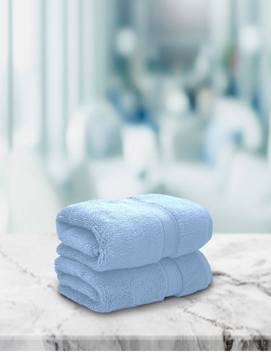 Aura Set Of 2 Corn Flower Blue Solid 650 GSM Super Absorbent Pure Cotton Hand Towels
